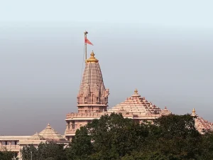 A-saffron-Dharm-Dhwaj-hoisted-at
